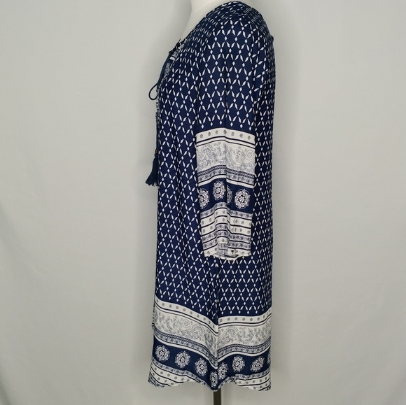 Papillon blue white print mini tunic dress Small - Picture 4 of 9